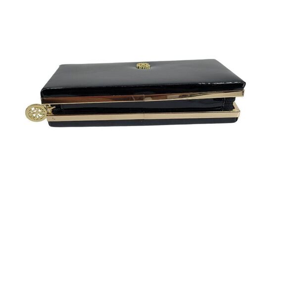 Christian Lacroix Evening Clutch Black Vegan Faux Patent Leather Framed Zip - Picture 6 of 13